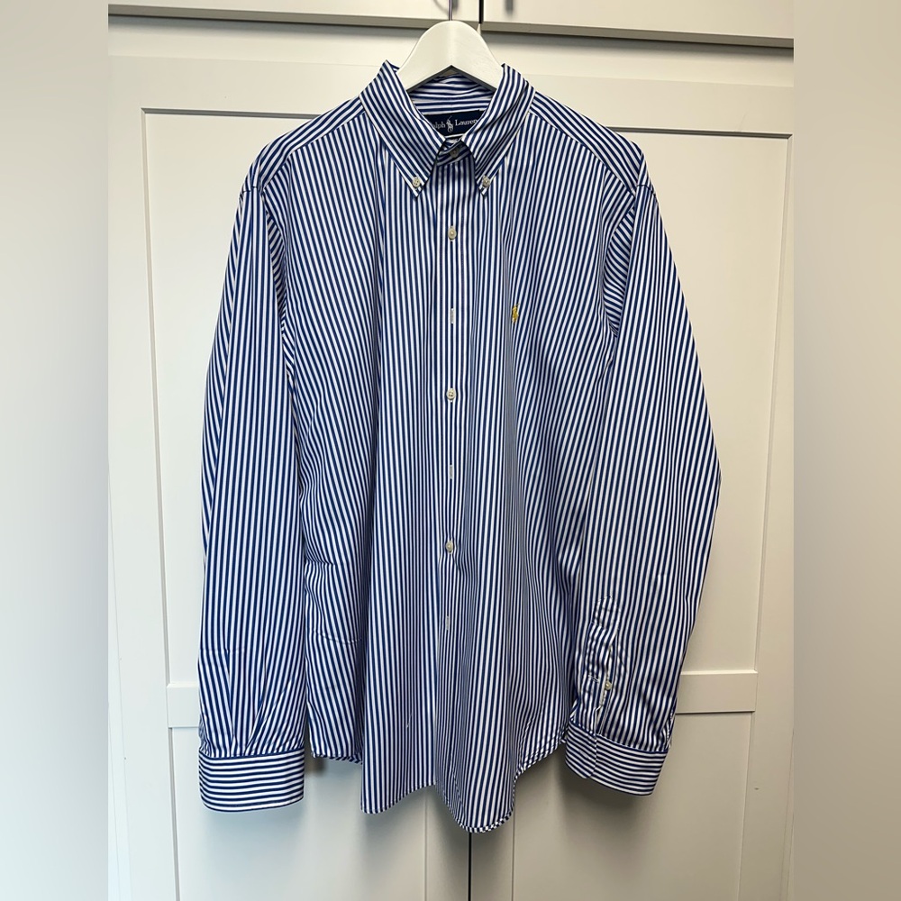 POLO Ralph Lauren Men’s Blue/White Striped Classic Buttoned-Down Shirt, Sz XL